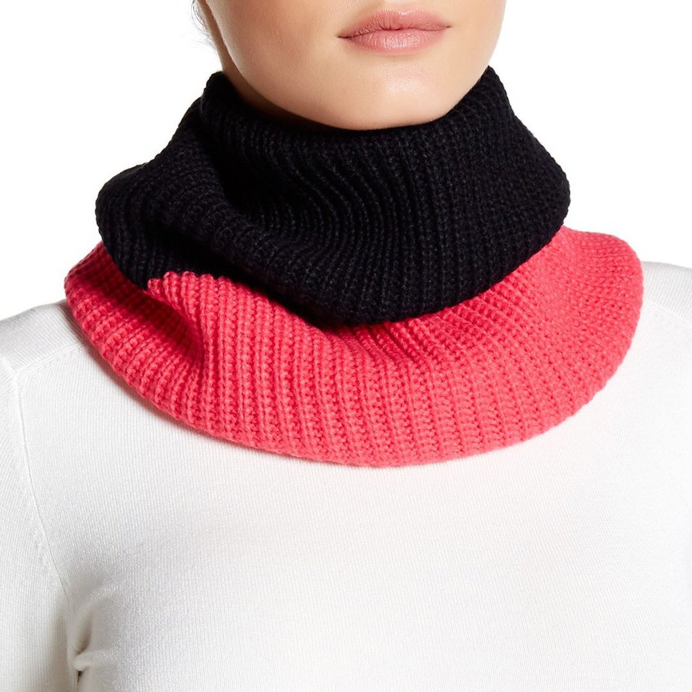 KATE SPADE Color-block Rib Knit Zip-up Cowl Snood Neck Scarf